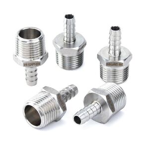 LTWFITTING Bar Production Stainless Steel 316 Barb Fitting Coupler/Connector 5/16" Hose ID x 1/2" Male NPT Air Fuel Water (Pack of 5)