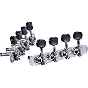 Ortega Guitars Deluxe A-Style Mandolin Tuning Machines 4L x 4R Chrome w/Black Buttons (OTMMADLX-CR)