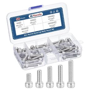50pcs M5 Socket Head Cap Screws Bolts Nuts Assortment Kit - [M5x10/14/18/20/25mm] 304 Stainless Steel Allen Socket Drive for 3D Printer