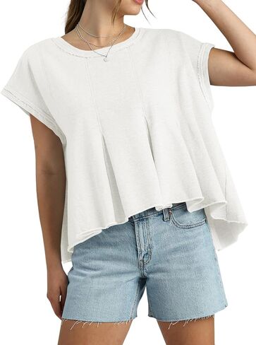 Fisoew Womens Oversized Casual T-Shirts Crewneck Short Sleeve Summer Loose Fit Babydoll Peplum Tops in Saudi Arabia