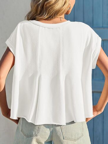 Fisoew Womens Oversized Casual T-Shirts Crewneck Short Sleeve Summer Loose Fit Babydoll Peplum Tops in Saudi Arabia