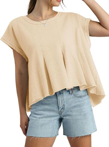 Fisoew Womens Oversized Casual T-Shirts Crewneck Short Sleeve Summer Loose Fit Babydoll Peplum Tops in Saudi Arabia