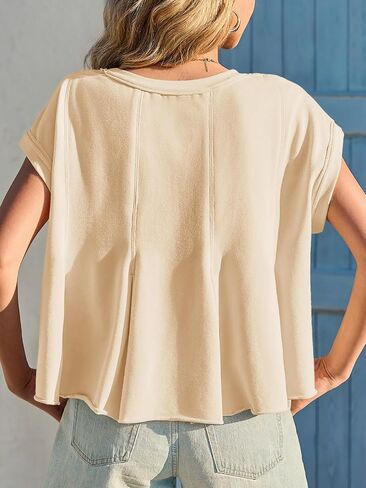 Fisoew Womens Oversized Casual T-Shirts Crewneck Short Sleeve Summer Loose Fit Babydoll Peplum Tops in Saudi Arabia