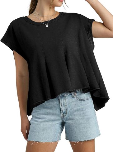 تي شيرت Fisoew نسائي كاجوال كبير الحجم برقبة دائرية وأكمام قصيرة صيفية فضفاضة تناسب بيبي دول بيبلوم in Kuwait