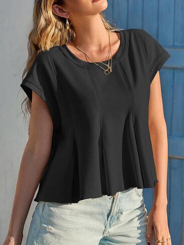 تي شيرت Fisoew نسائي كاجوال كبير الحجم برقبة دائرية وأكمام قصيرة صيفية فضفاضة تناسب بيبي دول بيبلوم in Kuwait