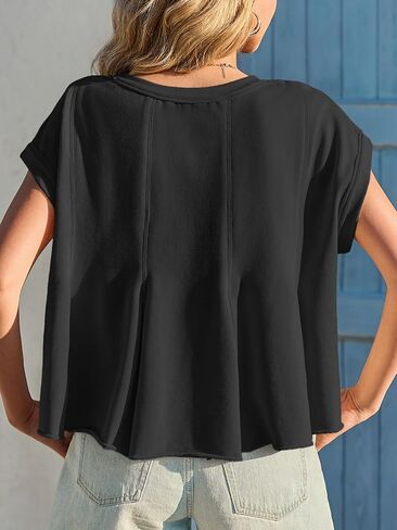 تي شيرت Fisoew نسائي كاجوال كبير الحجم برقبة دائرية وأكمام قصيرة صيفية فضفاضة تناسب بيبي دول بيبلوم in Kuwait