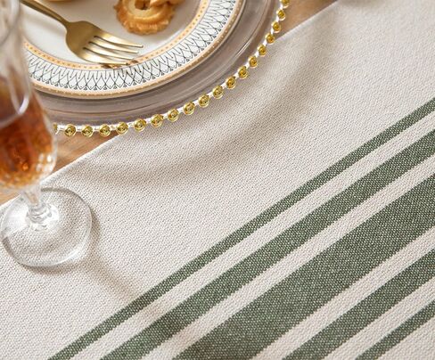 Caflife Boho Table Runner for Modern Farmhouse Decor, Dining Table décor 13 x 90 Inch Long, Coffee Table Runner with Handcrafted Tassels, Green and Beige Stripe Table Runner for Home Boho décor in Kuwait