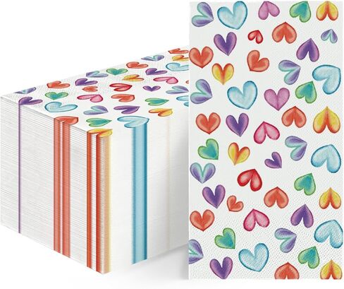 Horaldaily 100 Valentine Paper Paper Decorative Guest Fackins ، Love Love Heart Hand Plaid for Barty Gunch Dinn in Kuwait