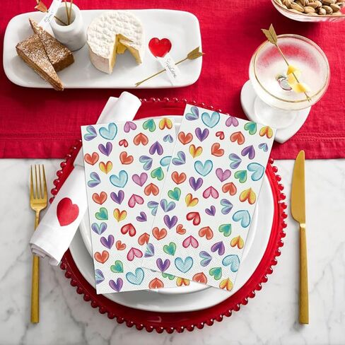 Horaldaily 100 Valentine Paper Paper Decorative Guest Fackins ، Love Love Heart Hand Plaid for Barty Gunch Dinn in Kuwait