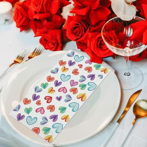 Horaldaily 100 Valentine Paper Paper Decorative Guest Fackins ، Love Love Heart Hand Plaid for Barty Gunch Dinn in Kuwait