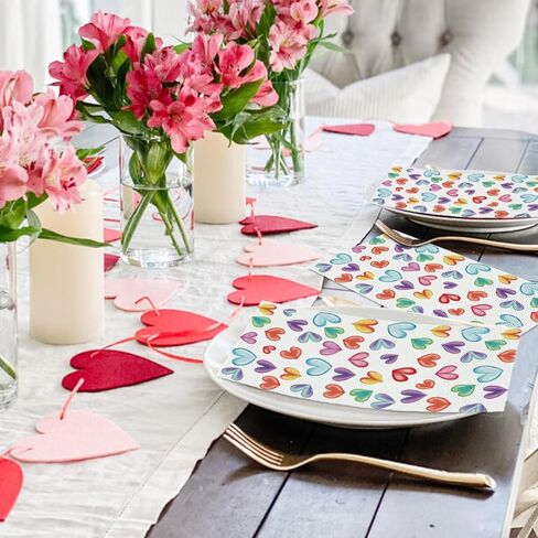 Horaldaily 100 Valentine Paper Paper Decorative Guest Fackins ، Love Love Heart Hand Plaid for Barty Gunch Dinn in Kuwait