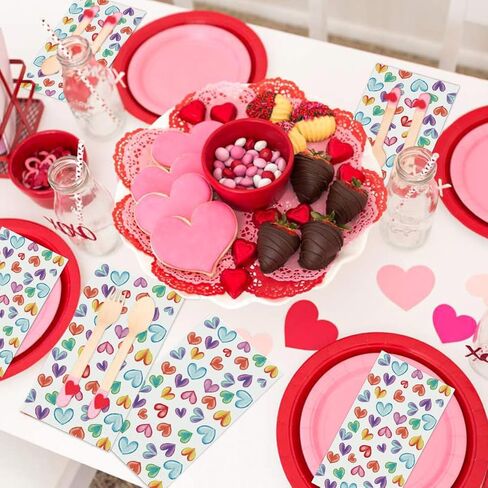 Horaldaily 100 Valentine Paper Paper Decorative Guest Fackins ، Love Love Heart Hand Plaid for Barty Gunch Dinn in Kuwait