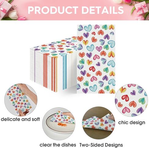 Horaldaily 100 Valentine Paper Paper Decorative Guest Fackins ، Love Love Heart Hand Plaid for Barty Gunch Dinn in Kuwait