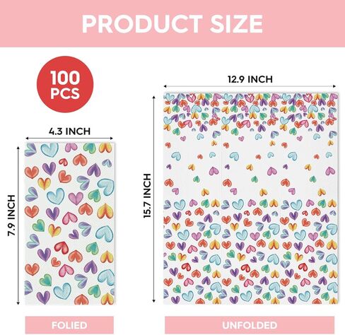 Horaldaily 100 Valentine Paper Paper Decorative Guest Fackins ، Love Love Heart Hand Plaid for Barty Gunch Dinn in Kuwait