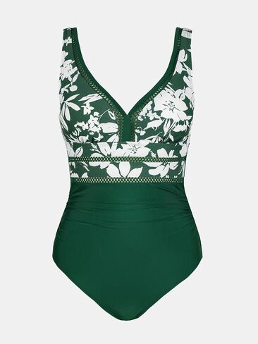 CUPSHE Women's One Piece Swimsuit Bathing Suit V Neck Adjustable Straps Ruched Mesh Back Hook in Saudi Arabia