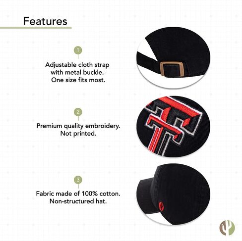 Desert Cactus Texas Tech University Baseball Hat TTU Red Raiders Brimmed Embroirderd Hats Cap Adjustable Cloth Strap Adult (Style A1) in Saudi Arabia