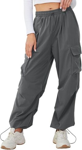 بنطلون BBX Lephsnt الفضفاض للسيدات مع جيب قابل للتعديل عالي الخصر بنطلون ركض مريح مناسب للمظلة Y2K in Kuwait