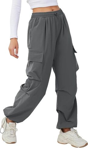 بنطلون BBX Lephsnt الفضفاض للسيدات مع جيب قابل للتعديل عالي الخصر بنطلون ركض مريح مناسب للمظلة Y2K in Kuwait