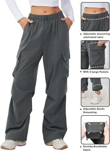بنطلون BBX Lephsnt الفضفاض للسيدات مع جيب قابل للتعديل عالي الخصر بنطلون ركض مريح مناسب للمظلة Y2K in Kuwait