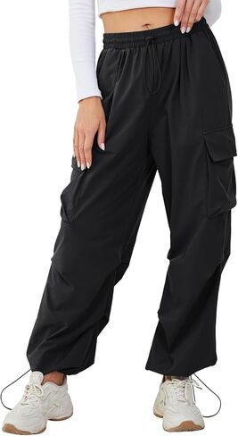 BBX Lephsnt Women's Baggy Cargo Pants with Pocket Adjustable High Waisted Jogger Trouser Relaxed Fit Parachute Pant Y2K in Saudi Arabia