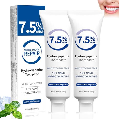 معاجين أسنان هيدروكسيباتيت 7.5% لحماية المينا وتقوية الأسنان، إصلاح النفس المنعش، تركيبة خالية من الفلورايد، أسنان حساسة بالنعناع اللطيف، الاستخدام اليومي لصحة الفم 4.23 أونصة، قطعتان in Kuwait