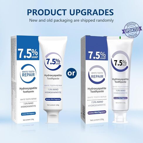 معاجين أسنان هيدروكسيباتيت 7.5% لحماية المينا وتقوية الأسنان، إصلاح النفس المنعش، تركيبة خالية من الفلورايد، أسنان حساسة بالنعناع اللطيف، الاستخدام اليومي لصحة الفم 4.23 أونصة، قطعتان in Kuwait