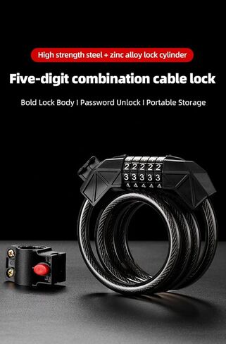 Bike Lock Cable Lock, Combination Bike Locks Heavy Duty Anti Theft Bicyle Lock Scooter Lock- Bike Accessories in Kuwait