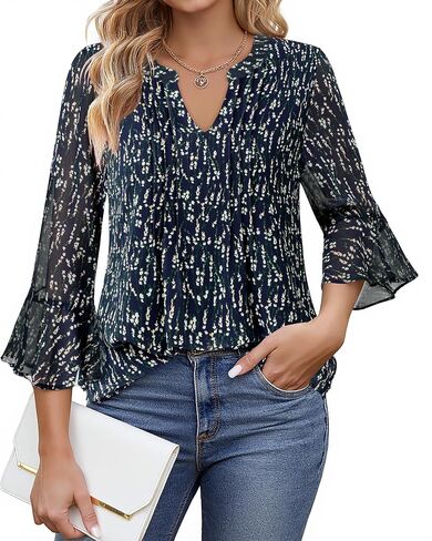 Gaharu Women's 3/4 Sleeve Tops Dressy Business Work Blouses Chiffon Office Shirts in Saudi Arabia