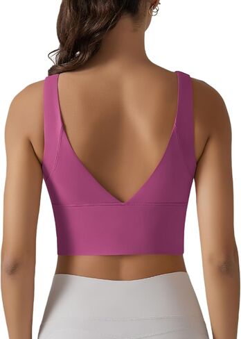 Sports Bra for Women V-Back Yoga Bra Padded Medium Support Strappy Bras Seamless High Impact Athletic Bras in Kuwait