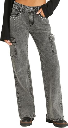 Kedera Women's Pearl Jeans High Waisted Jeans Boyfriend Baggy Straight Leg Casual Denim Pants Trousers Y2K in Kuwait