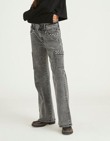 Kedera Women's Pearl Jeans High Waisted Jeans Boyfriend Baggy Straight Leg Casual Denim Pants Trousers Y2K in Kuwait