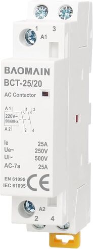 Baomain AC Contactor 25A 2 Pole Normally Open Universal Circuit Control 35mm DIN Rail Mount CE Listed BCT-25/20 (AC 220V, 2NO) in Saudi Arabia