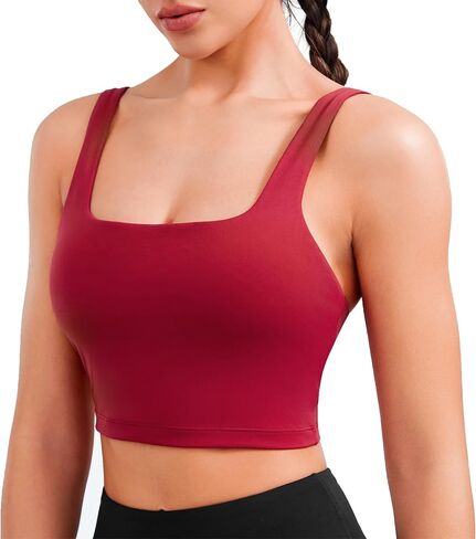 JOYSPELS Smooth Feeling Square Neck Sports Bra Open Back Strappy Workout Tops for Women Yoga Wireless Bra Padded in Saudi Arabia