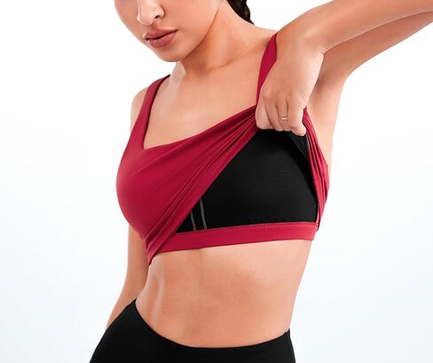 JOYSPELS Smooth Feeling Square Neck Sports Bra Open Back Strappy Workout Tops for Women Yoga Wireless Bra Padded in Saudi Arabia