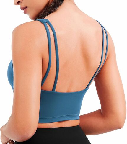 JOYSPELS Smooth Feeling Square Neck Sports Bra Open Back Strappy Workout Tops for Women Yoga Wireless Bra Padded in Saudi Arabia