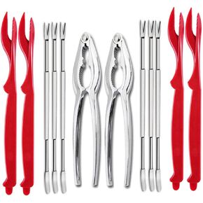 12 Pcs Crab Leg Crackers and Tools Set, Including 2 Crab Leg Crackers, 4 Red Lobster Shellers and 6 Crab Forks/Picks