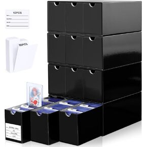 Card Storage Box for Toploader, 12 • 600 Count Cardboard Trading Card Organizer Box with Dividers for Sports TCG Mtg, Black