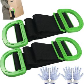 Adjustable Lifting Moving Straps, 1-Person Lifting Handle Straps with Anti-Slip Gloves, Furniture Moving Straps Support up to 600Lbs for Furniture, Boxes, House-Moving