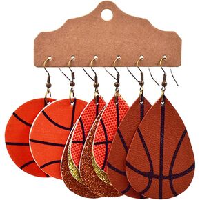 3Pairs Sporty Style Earrings, Glittering Sequin Leather Earrings, Rugby Basketball Baseball Football Cheerleaders Jewelry, Sport Events Fans Costume-basketball1