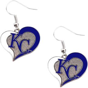 Aminco Kansas City Royals KC MLB Swirl Heart Dangle Logo Earring Set