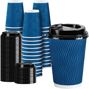 Lamosi 12 OZ To go Coffee Cups with Lids 50 Pack, Disposable Coffee Cups 12 oz, Paper Cups 12 oz, Hot Cups with Lids, Throw Away Coffee Cups with Lids for Party and Reception (Navy)