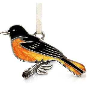 Danforth Baltimore Oriole Christmas Ornament – Handcrafted Pewter Bird Ornaments for Christmas Tree – 1" Tall by 2 1/4" Wide, Satin Ribbon, Made in USA