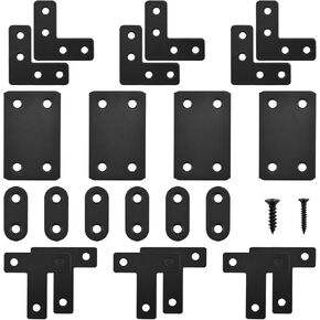 22 Pack Stainless Steel Fixing Flat Bracket Set Including Right Angle Brace Flat Straight Brace L Corner Brackets T-Shape Corner Brace with Screws ( Black )