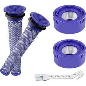 4 Pack Vacuum Filter Replacement Kit with Clean Brush for Dyson V8 Absolute, V8 Animal, V7 Absolute, V7 Motorhead, V7 Animal - 2 HEPA Post Filter, 2 Pre Filter, Replaces Part # 965661-01 & 967478-01