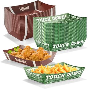 50 Pieces Football Food Trays, Football Paper Bowl Nacho Trays Football Paper Party Bowls Football Party Supplies Disposable Serving Trays for Football Birthday Game Party Decorations