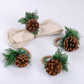 Farmhouse Pine Cone Napkin Rings Set of 4, Rustic Pinecone Napkin Ring Holders, Handmade Serviette Buckles Holder for Thanksgiving Day, Christmas, Fall Decorations (Pinecone)