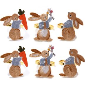 Rabbit Pattern Easter Napkin Ring Metal Gold Napkin Holder Rings - Designed with Rabbit Ornament for Easter Decoration Party Dining Table Settings Decor - Spring, Festival, Party(6 Easter Rabbit)