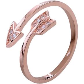 Open Feather Arrow Ring for Women, Adjustable Bow Feather Statement Band Ring Jewelry, Hypoallergenic Minimalist Statement Angel Personalized Zircon Ring Jewelry Gifts for Women Daughter