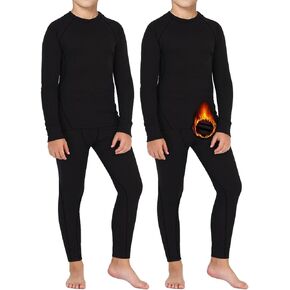 2 Sets Youth Boys Thermal Base Layer Long Johns Compression Leggings and Shirts Fleece Lined Underwear for Kids Girls