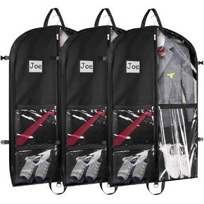 Zilink Dance Costume Garment Bag 40 Inch Garment Bag for Dance Competition with 5 Clear Zipper Pockets and Handles for Dance Competition Closet Storage, Black, 3 Pack